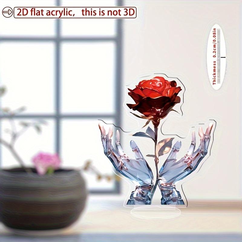 2D Flat, Acrylic Love Flower Desktop Decoration, Hands Holding Red Rose Design, Suitable for wall Decoration, porch, Room, Villa, accents Home, Hallwa