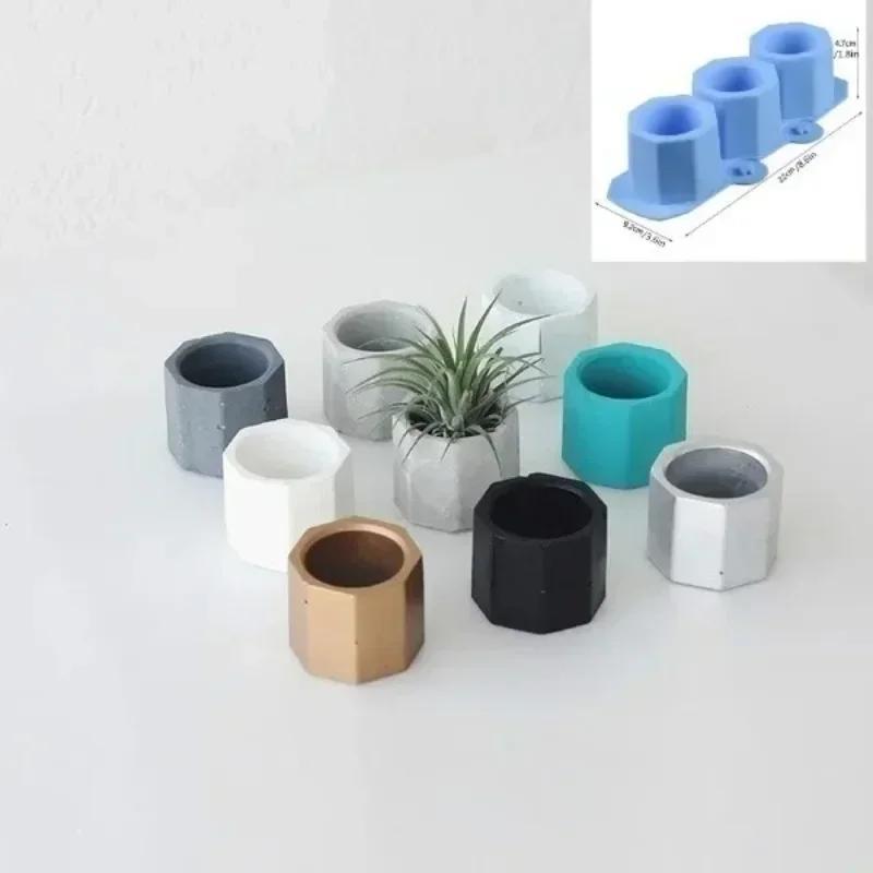 Octagon Silicone Flowerpot Mold DIY Geometric Concrete Planter Cement Succulent Pot Molds Epoxy Resin Craft Bottle Making