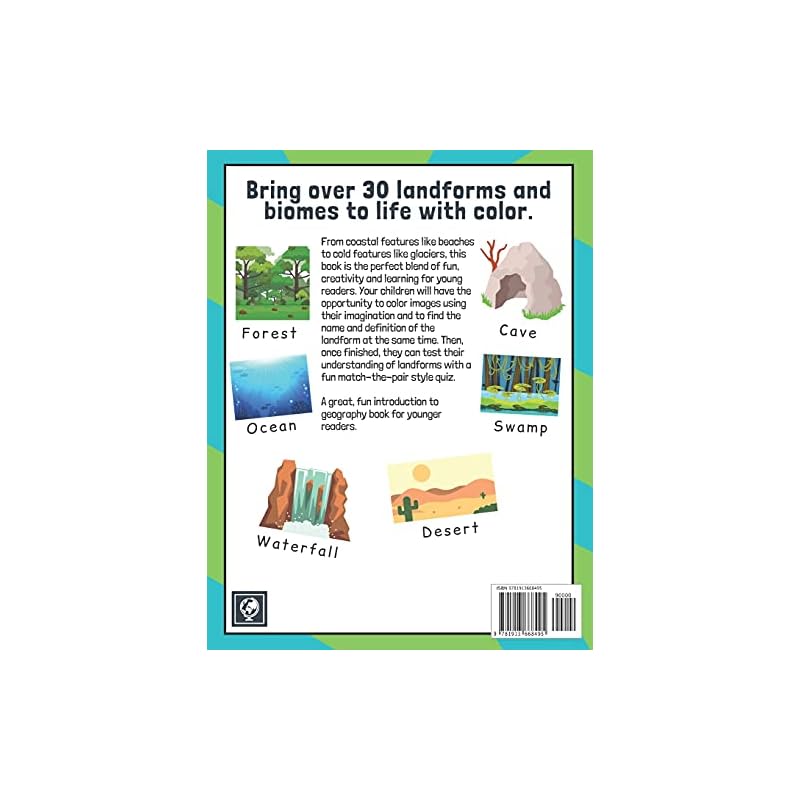Landforms Coloring Book With Definitions Included: Teach Kids About Geography The Fun Way With Over 30 Landforms (And Biomes) To Color In. A Great Geo