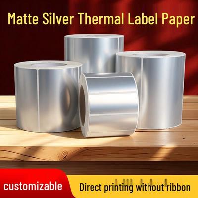 Silver Thermal PET Label Paper: Waterproof, Oil-Proof, Self-Adhesive Barcode Stickers