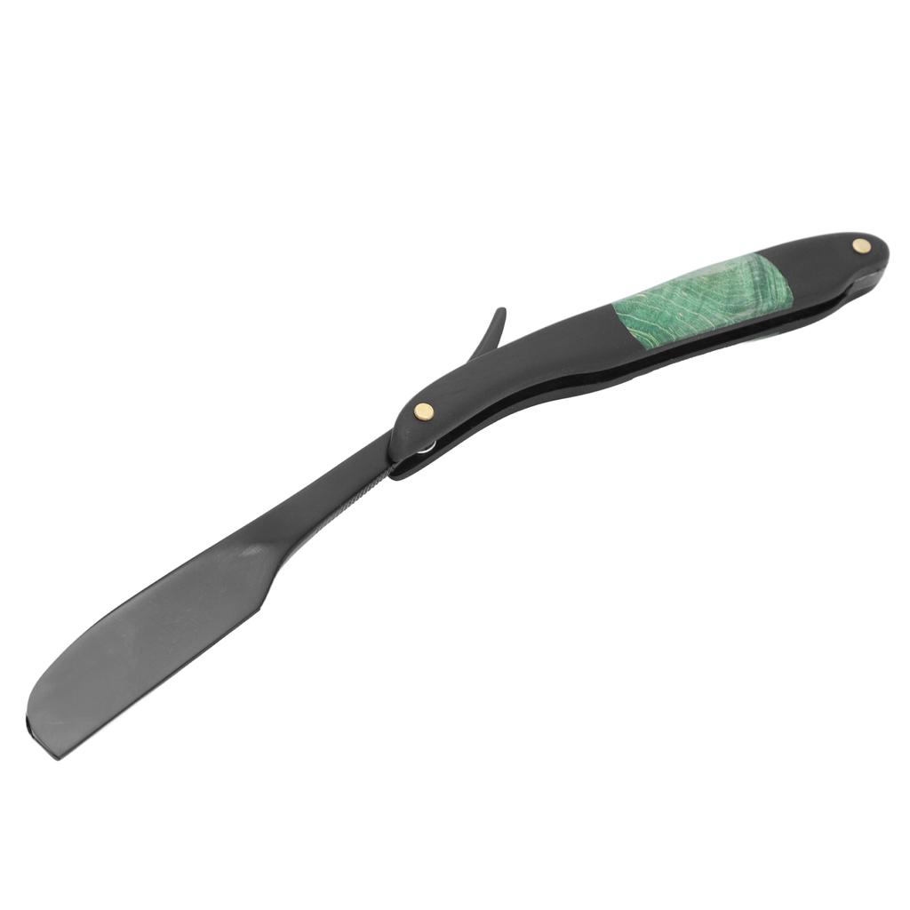 Manual Shaving Blade Holder Wooden Handle Folding Zinc Alloy Blade Holder for Hair Salon Green Black