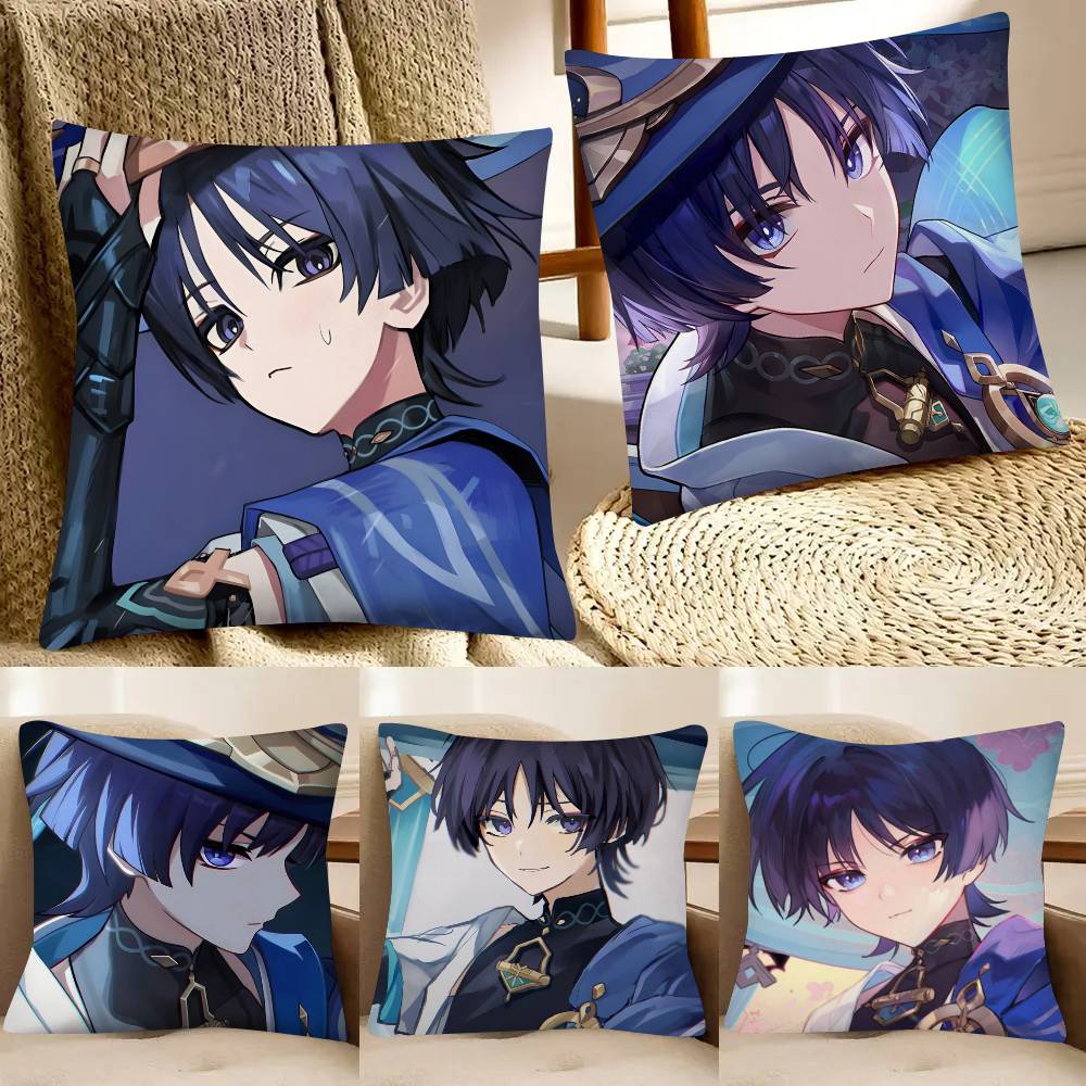 Anime Genshin Impact Cute Wanderer Pillow Case Fashion Square Pillowcase Bedroom Sofa Room Ins Decoration Leisure