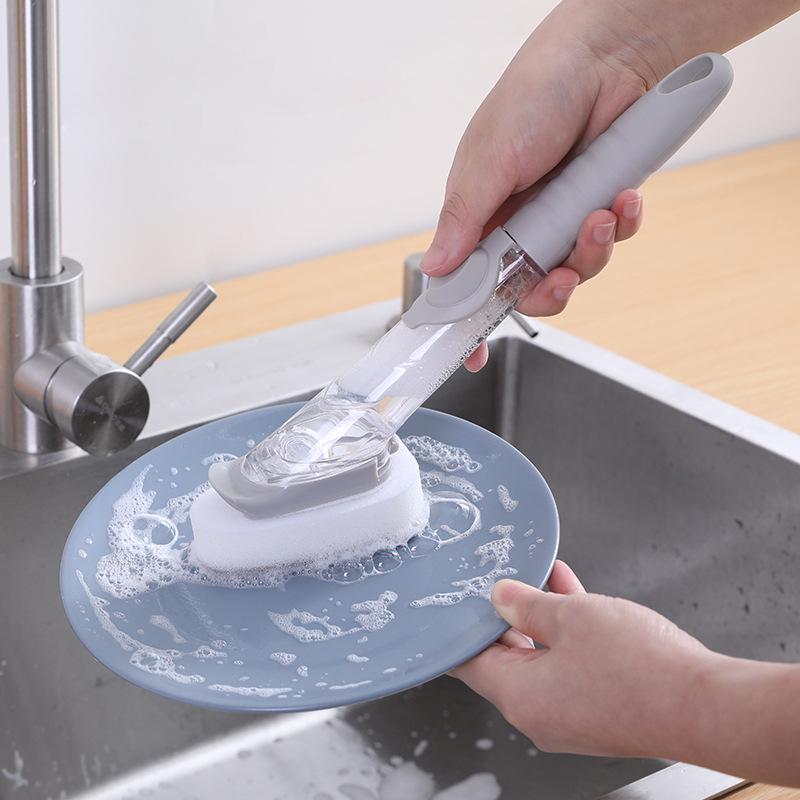 Automatic Liquid Dispensing Dishwashing Brush with Long Handle - Multifunctional Kitchen Cleaner