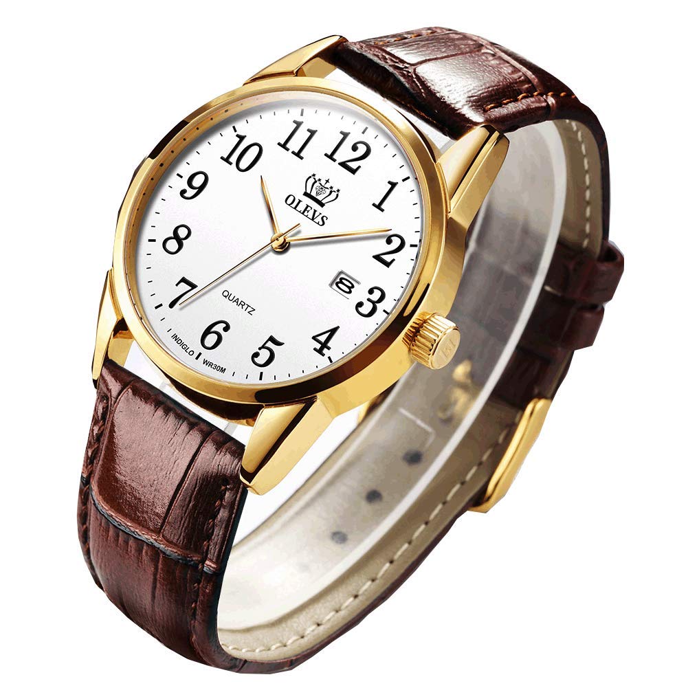 

OLEVS Стильные кожаные кварцевые часы с датой для мужчин, Мужские часы, Ультратонкий ремешок, Механизм, Аналоговый, Дисплей,