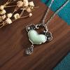 Electroplated Thai Silver Imitation Hetian Jade Safety Lock Pendant Necklace – Chinese Ancient Style Jewelry Gift for Mom