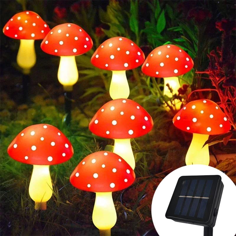 LED Solar Panel Mushroom Fairy Light Garden Outdoor Waterproof Night Lamp Yard for Christmas Wedding Party Decoration 8/12/20LED