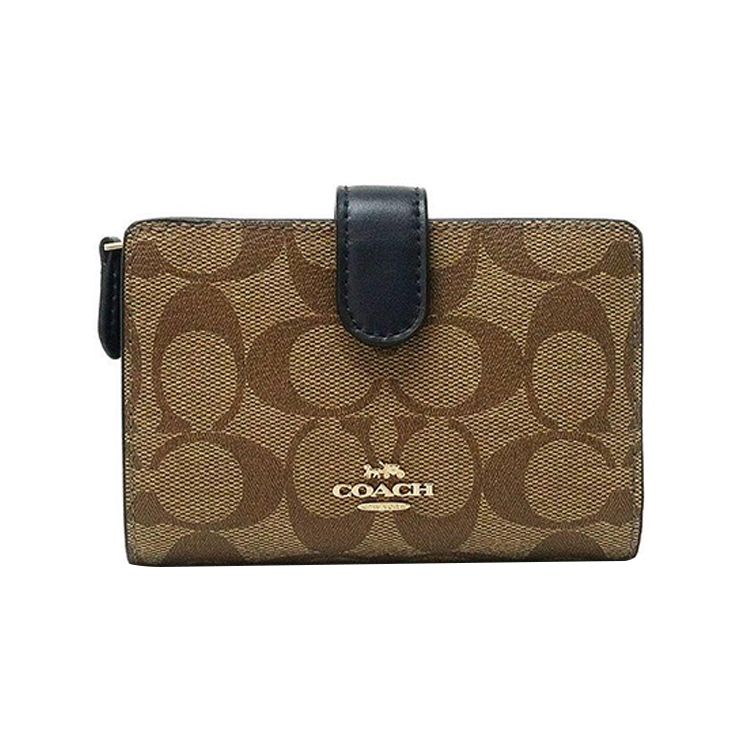 Coach Corner Zip Logo Double Fold PVC And Leather Wallet Women wallet Khaki 23553-IMDT3 Khaki
