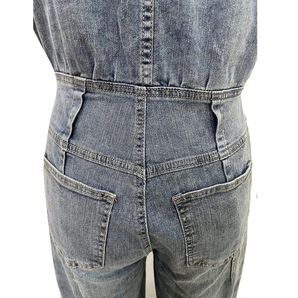 Women's Casual Washed Sleeveless Denim Jumpsuit with Wide-Leg Pants - TS1300 Cross-border Source
