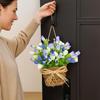 Spring Tulip Door Hanger Basket Wreath for Front Door Artificial Tulip Hanging Floral Wreath with Woven Basket And Bow