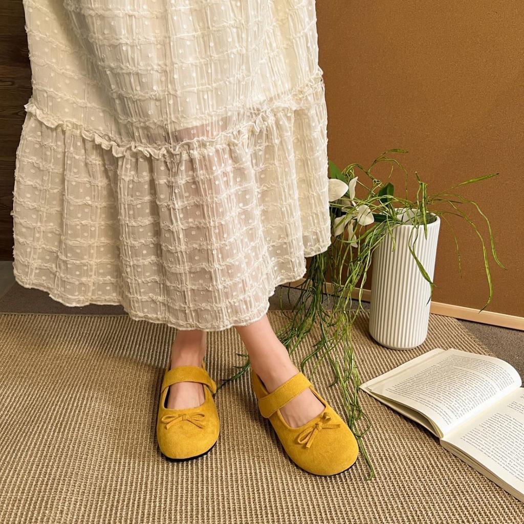 Bow single shoes spring new thick-soled Mary Jane gentle wind with skirt lazy one pedal sweet single shoes woman
