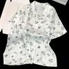 Cool Ice Silk Simple Cartoon Pajamas Women'S Summer Short-Sleeved Shorts Comfortable Loose Loungewear Set
