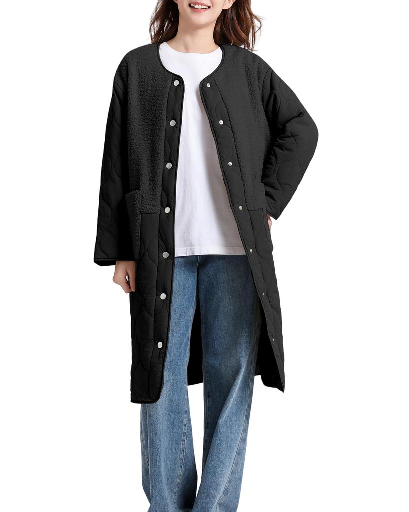 YAMANMAN Quilted Long and Long Outerwear with Contrast and Fabric and Perfect for Cold Free Women's Coat, Padded, Docking, Comfortable, Lightweight,