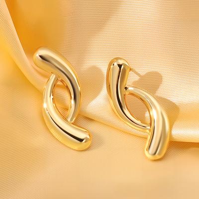 Hot Selling 18K Gold Plated Stainless Steel Stud Earrings New Curved Design Trendy Geometric Pattern Personalised Wedding