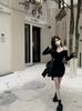 The Minister Under the Skirt, Irregular Waist Dress In Autumn and Winter, Women's Sexy V-neck Off-the-shoulder Thin Hip-wrapped Short Skirt
