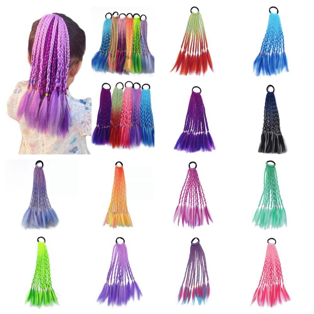 

Gradient Girls Dirty Braids Elastic Colorful Twist Tie Wigs Box Braided Ponytail Daily