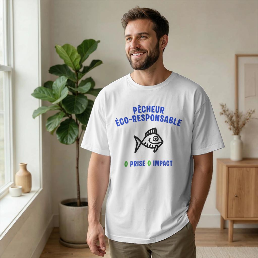 Eco-Responsible Fisherman 0 Catch 0 Impact T-Shirt Men Humor Funny 100% Cotton Tee Shirt Short