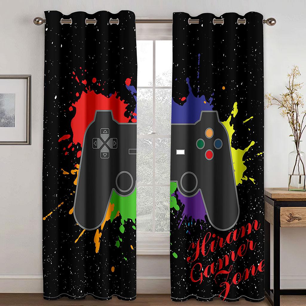 2pcs Gamer Gamepad Controller Window Curtains Drapes for Living Room Boys Bedroom Gaming Room Home Decor Door Playing Video Game