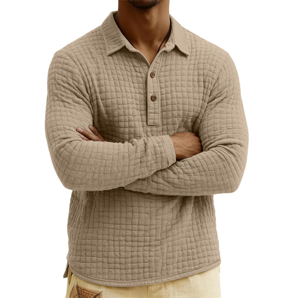 Men's Quilted Knit Color Pullover Button,down Top
