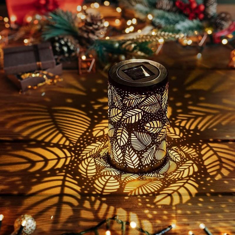 Solar Iron Hollow Lantern Outdoor Waterproof 3d Dynamic Projection Butterfly Projection Courtyard Iron Hanging Light Lawn Landscape Light