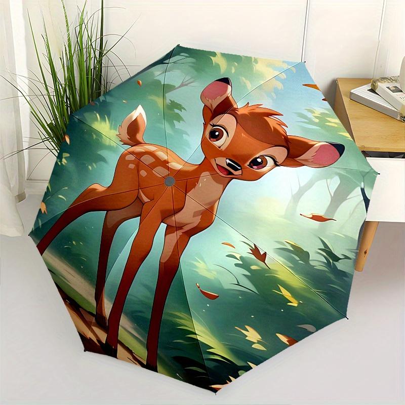

Bambi, Forest Automatic Opening and Closing Umbrella - 8 Ribs Portable Folding Umbrella with Plastic Handle, Suitable for Leisure and Hallow