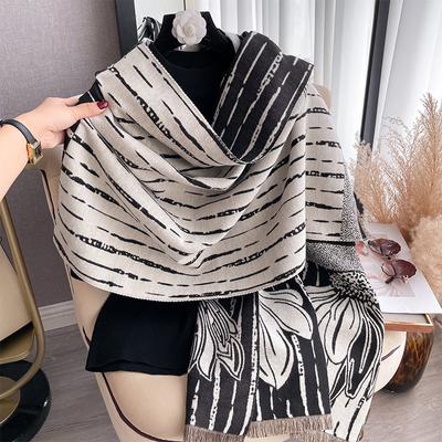 Versione Coreana Sciarpa Semplice a Righe in Imitazione Cashmere a Doppio Lato Inverno Temperamento di Alta Gamma Scialle Caldo da Donna