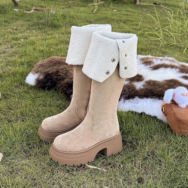 Fashion Winter Warm Cotton Women Knee High Boots Concise Punk Modern Long Boots Thick Heels Ladies Shoes