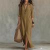 2026 Vestito da Donna Casual Ampio Elegante Boho Monocolore Semplice Spacco Laterale Manica Lunga Vestito da Festa Vestito Camicia Aderente Abiti da Ufficio per Donna