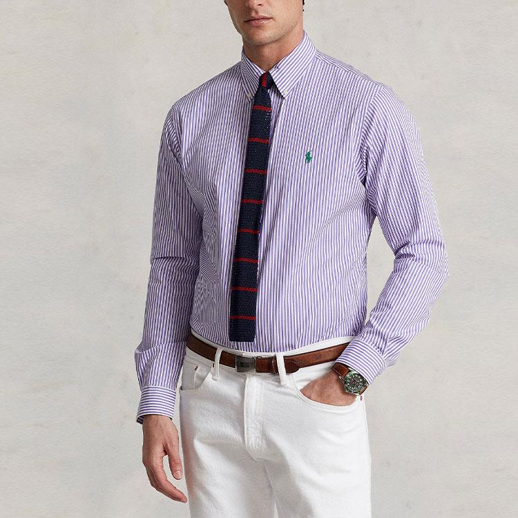 Polo Ralph Lauren FW22 Striped Square Collar Single-Breasted Long Sleeve Shirt Men Shirts Purple 710859881-005