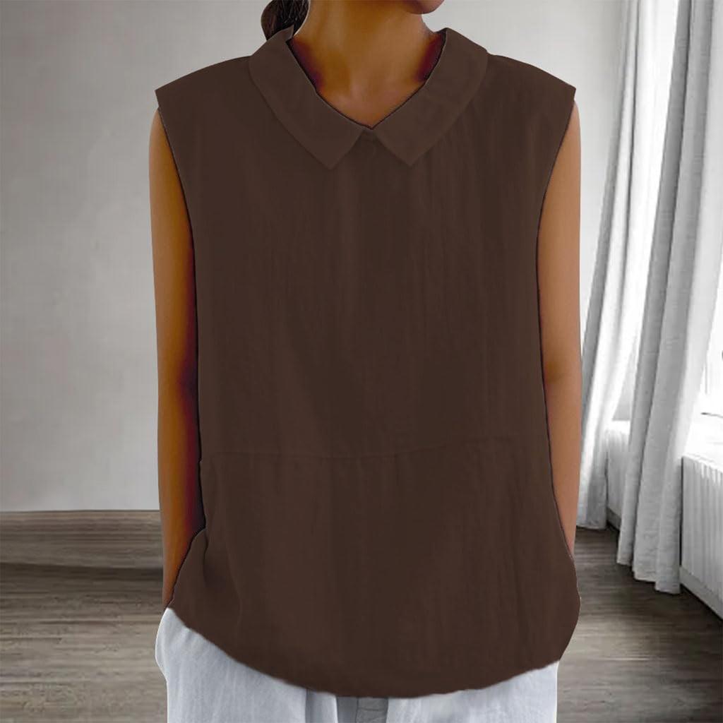 Women's Fashion Solid Color Collar Sleeveless Pullover Shirt Top
