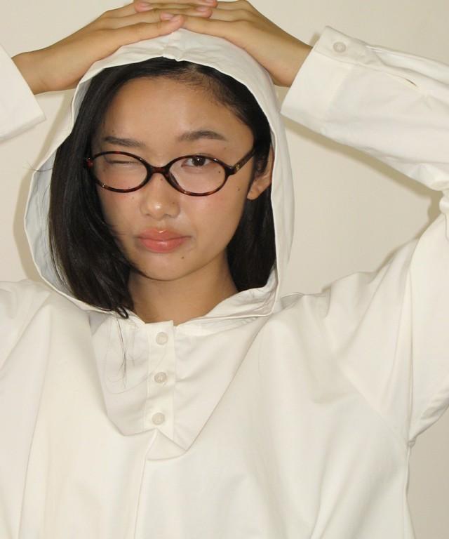 RONRON Ruched Hooded String Dress White