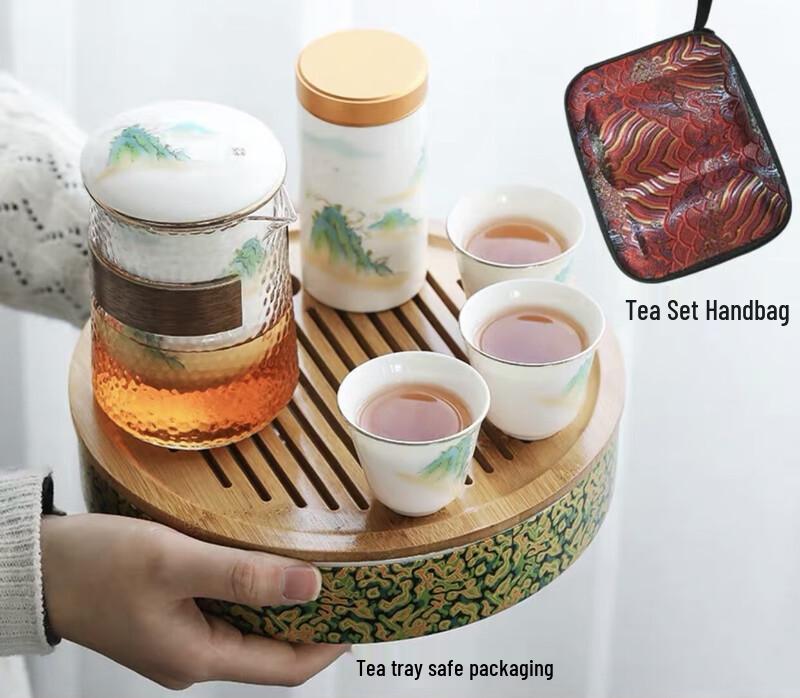 Portable Ceramic Travel Tea Set - Mutton Fat Jade Style