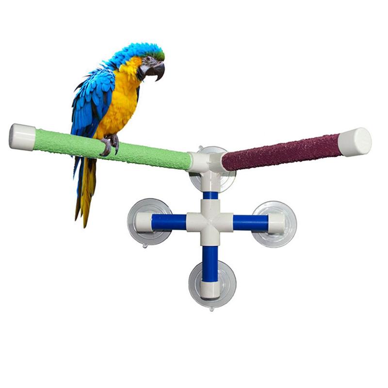 A84X-Suction Cup Pet Bird Parrot Bath Shower Stand Platform Pole Double Stick Claw Sharpening Stand Fun Perch