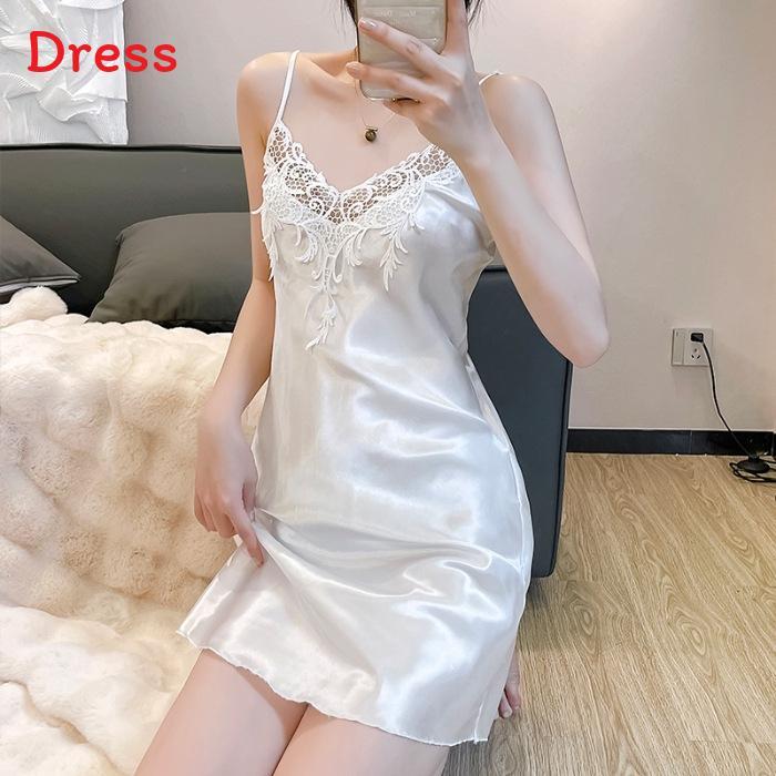 Summer Womens Satin Sleep Dress With Lace Trim Sleeveless Lounge Wear For Home Relaxation