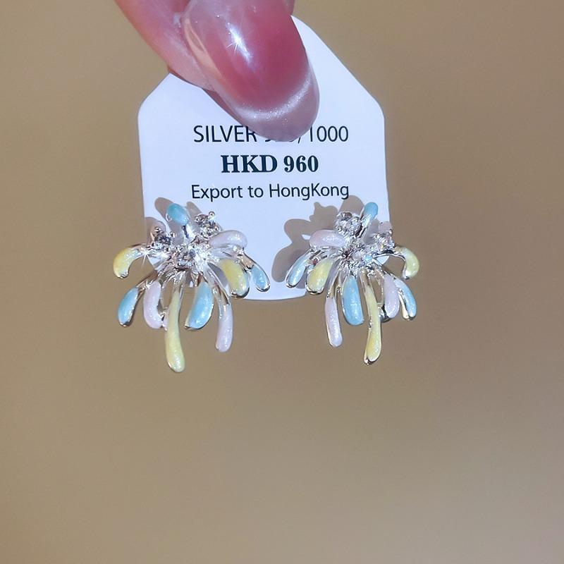 Silver needle dopamine zircon oil drop fireworks earrings exquisite fashion light luxury temperament earrings niche high-end earrings
