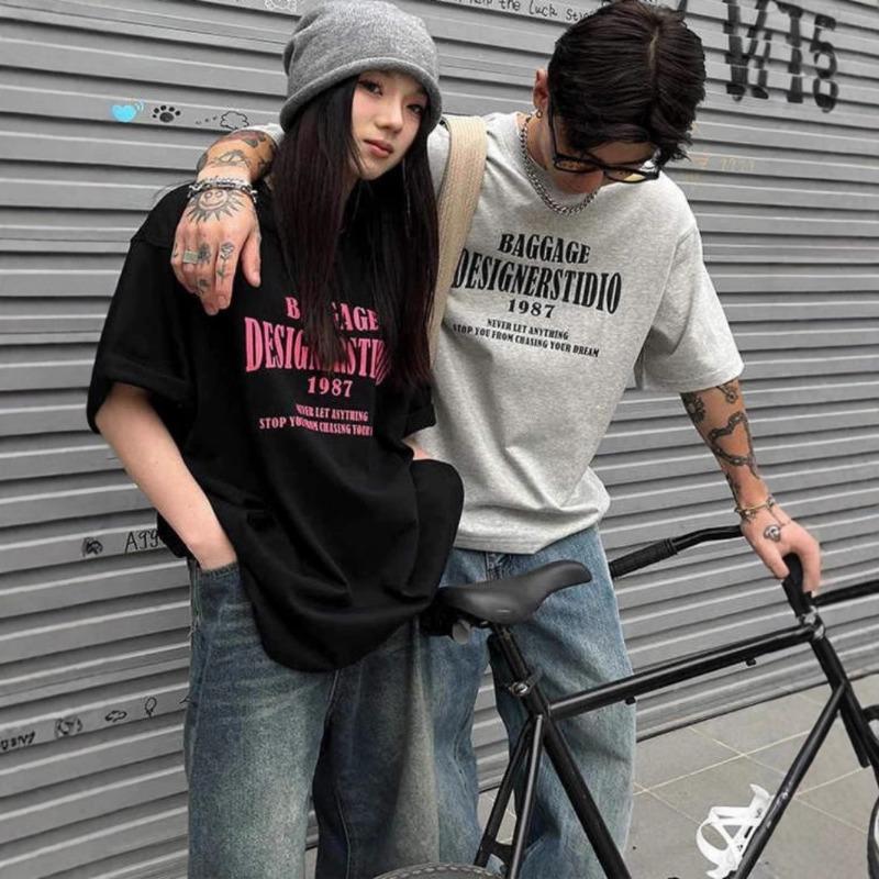 Summer Letter Printing Loose Casual Pullover Cotton T-shirt Women Short Sleeve Harajuku Style All-match Tee Top