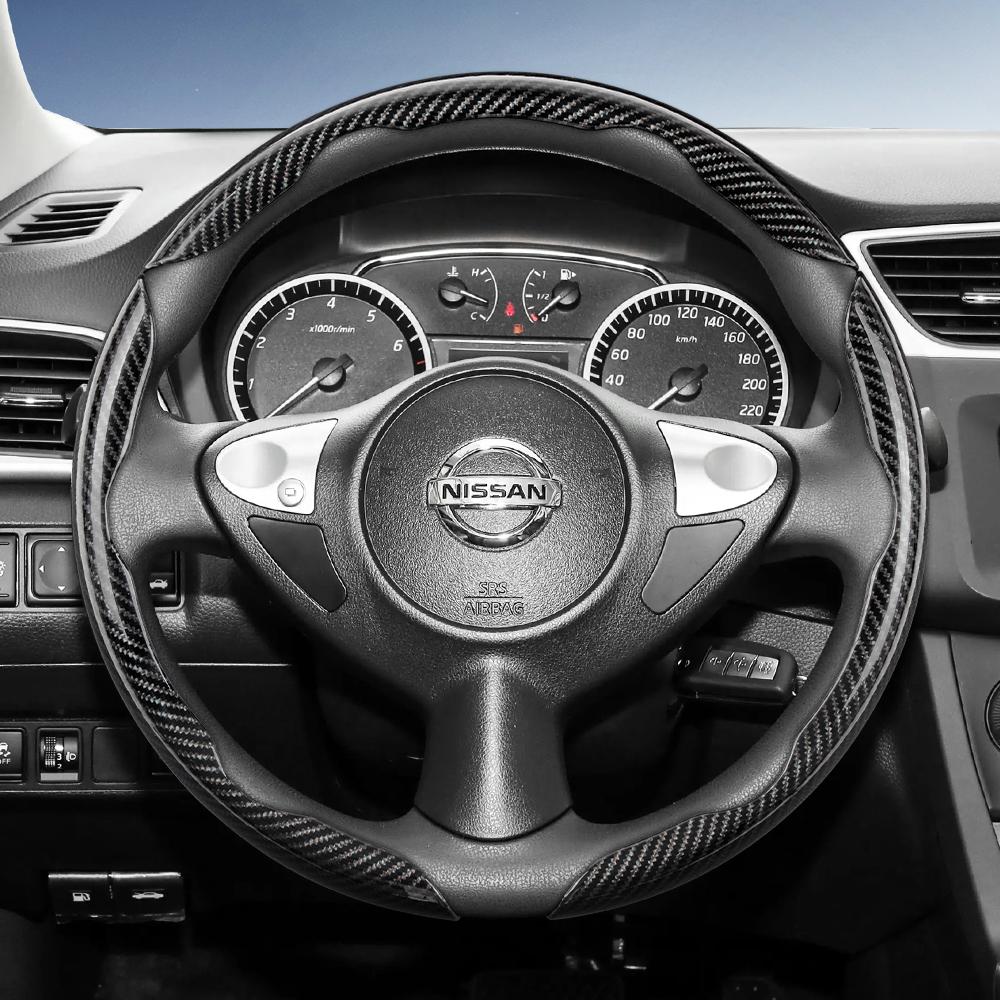 Suitable for Nissan Carbon Fiber Texture Steering Wheel Cover with Segmented Quick-Release Design, Durable, for Rogue X-Trail Kicks Qashqai Sentra Al