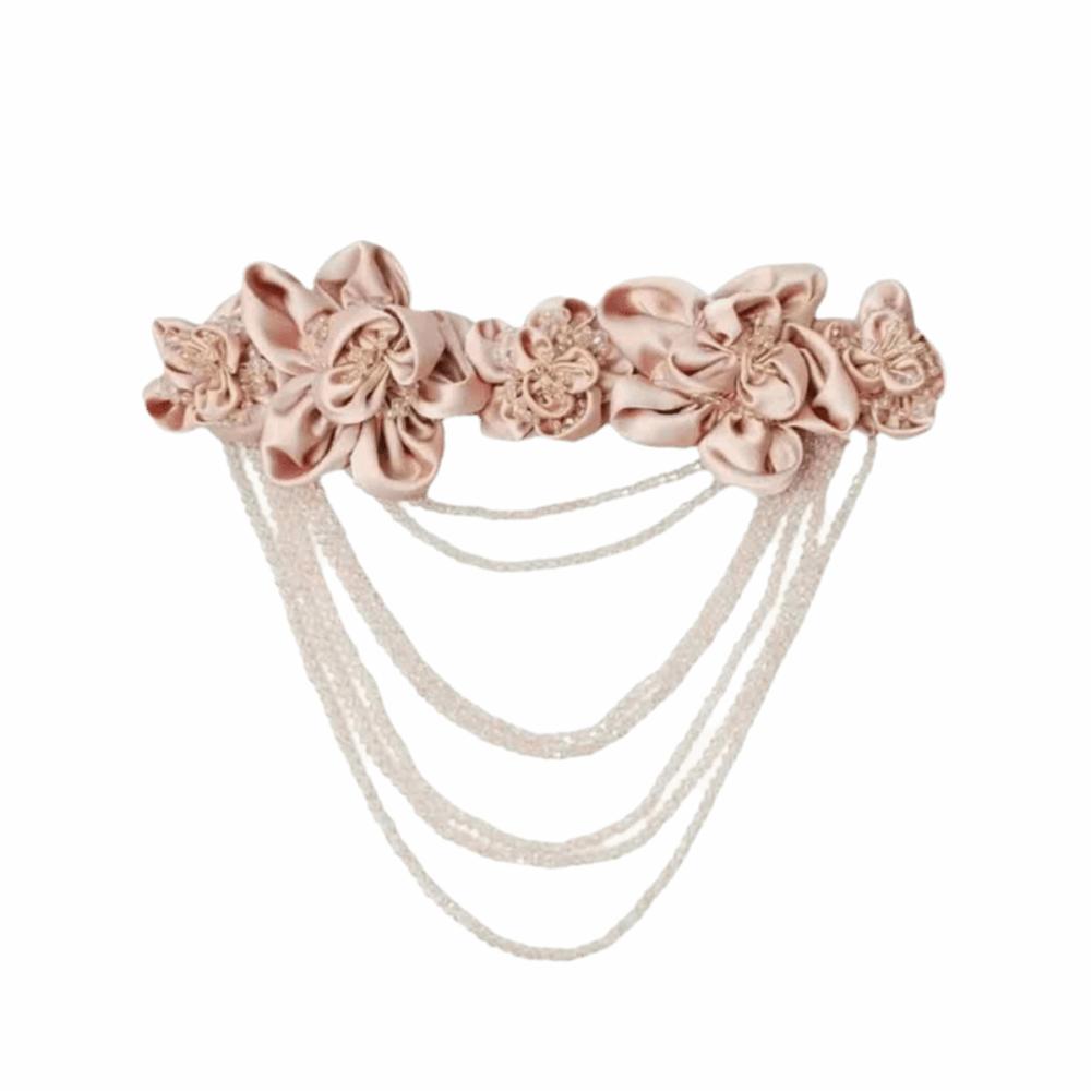 Hand Sewn Beaded Applique Satin Fabric Fabric Flower Fashion Satin Ornament  Gown Trim
