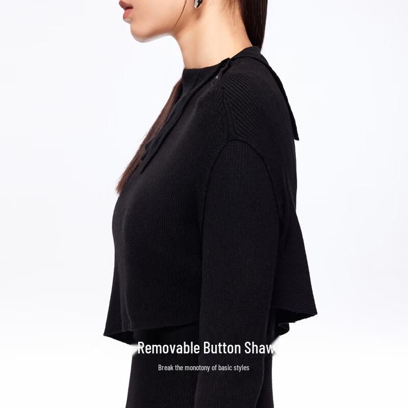 VEROMODA Women's Lamb Wool & Silk Blend Detachable Shawl Knit Dress