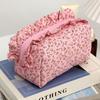 Makeup Organizer Bag Large Capacity Ruffled Edge Bow Floral Print Pen Storage for School Travel Work