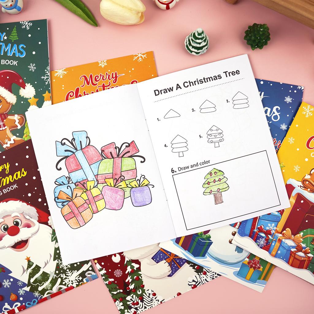 Non-Toxic Kids Christmas Coloring Book Puzzle Cartoon Painting Coloring Book Holiday Party Theme Christmas Puzzle Coloring Book Toy Gift