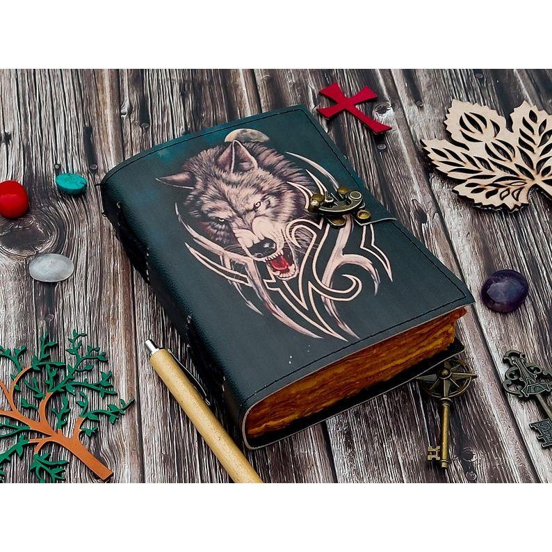 Wolf Handmade Leather Bound Journal Writing Notebook Diary Notepads for Men & Women Blank Antique Paper Poetry book crismas gift