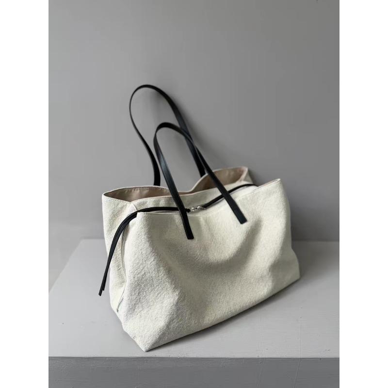 First layer soft leather splicing linen canvas hobo armpit bag large capacity multi-mezzanine tote bag shoulder large bag women
