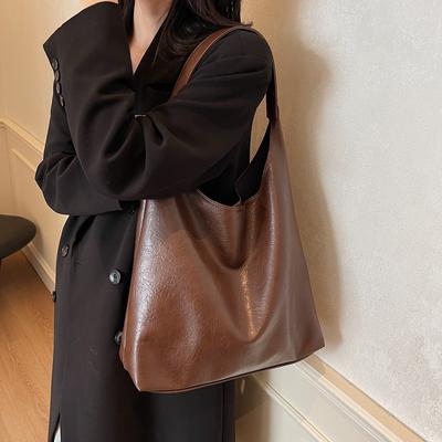 New Korean Version Armpit Bag Shoulder Large Capacity Bag Women's Commuter Retro Maillard French Tote Bag