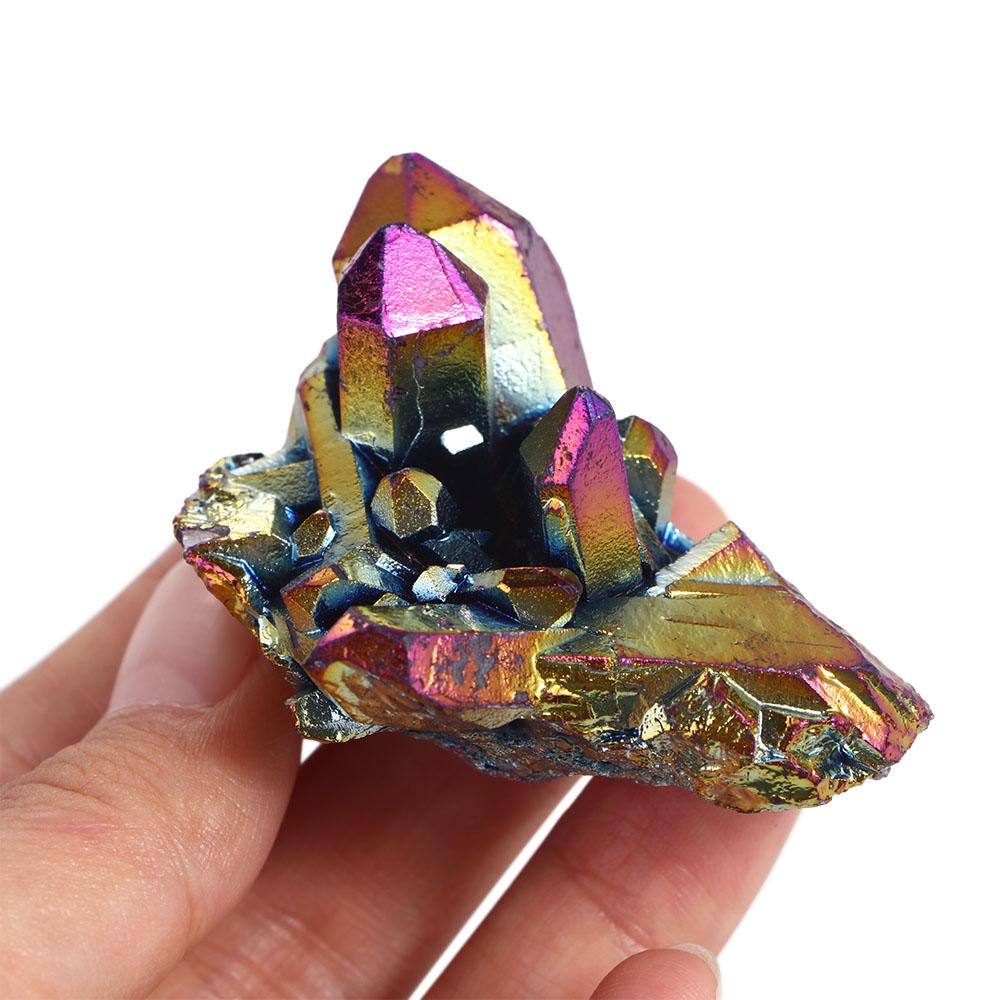Rainbow Titanium Quartz Rough Grinding Reiki Stone Crystal Cluster Specimen Mineral Stone Ornaments
