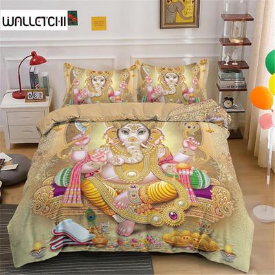 Conjunto de cama tamanho king queen buddha boho mandala design colorido deus ganesha king capa de edredom de poliéster símbolo indiano capa de edredom