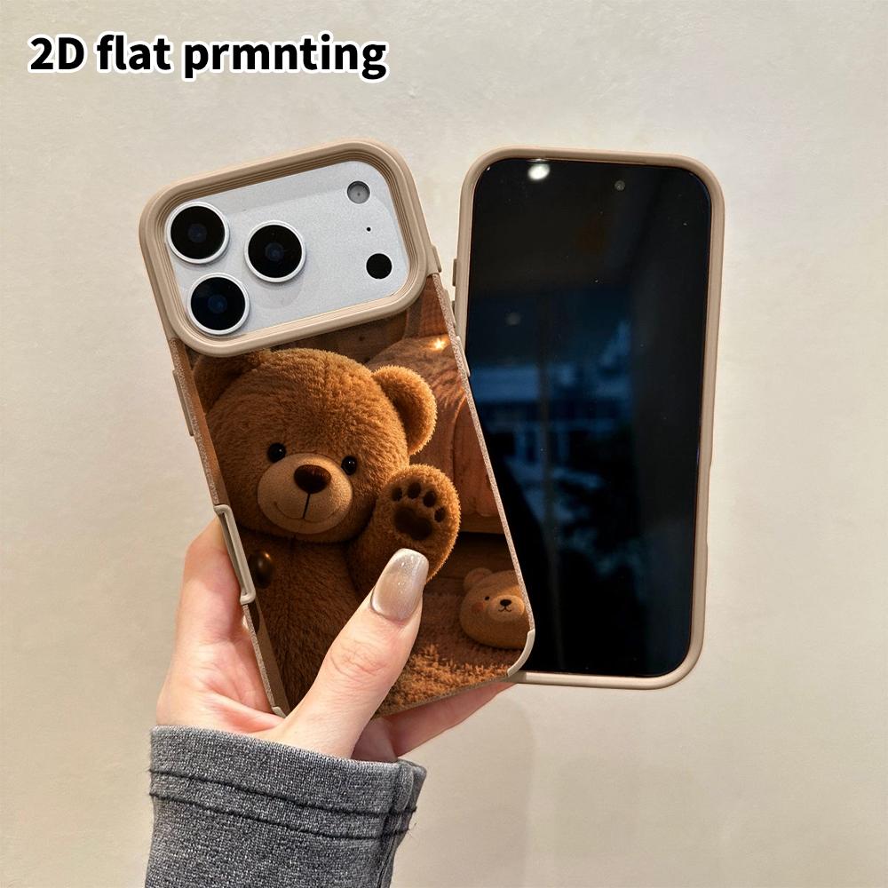 Phone Case: 2D flat lambskin suitable for iPhone 18 17 16 15 14 13 Pro film protective case,little bear opening the door, Christmas and Halloween gift