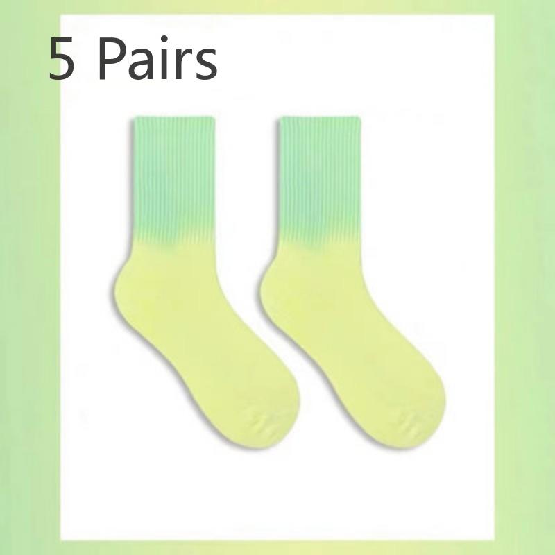 5 Perechi de Șosete Subțiri de Primăvară/Vară pentru Femei, cu Absorbție a Umidității, Transpirație, Respirabile, cu Vopsea Tie-Dye în Gradient