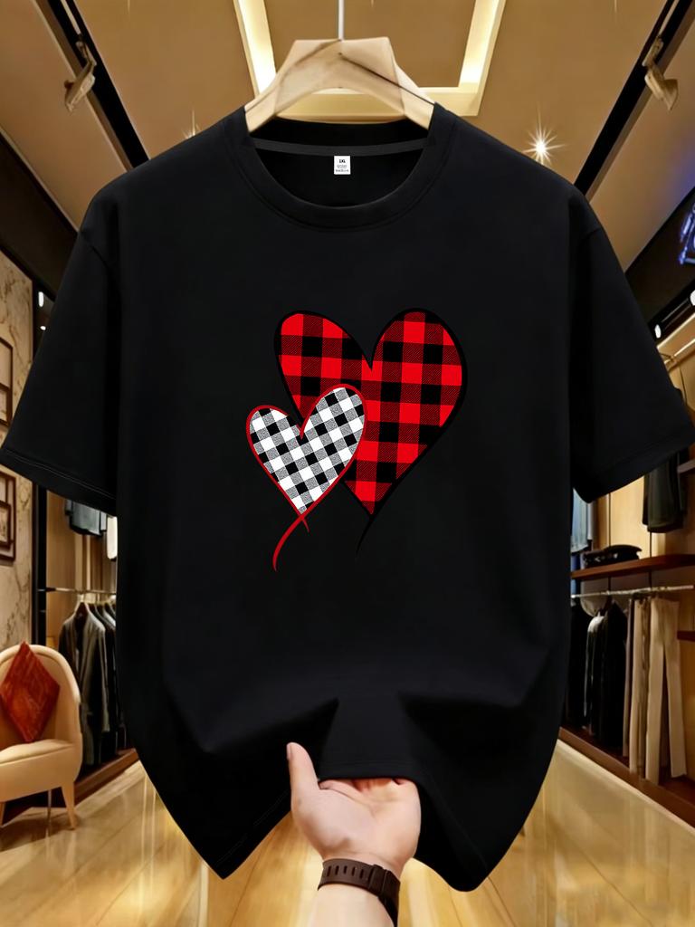 Wds0189creative Heartshaped Printed Plus Size Unisexs Round Neck Tshirt Summer Casual Short Sleeved Street Fashion Versatile
