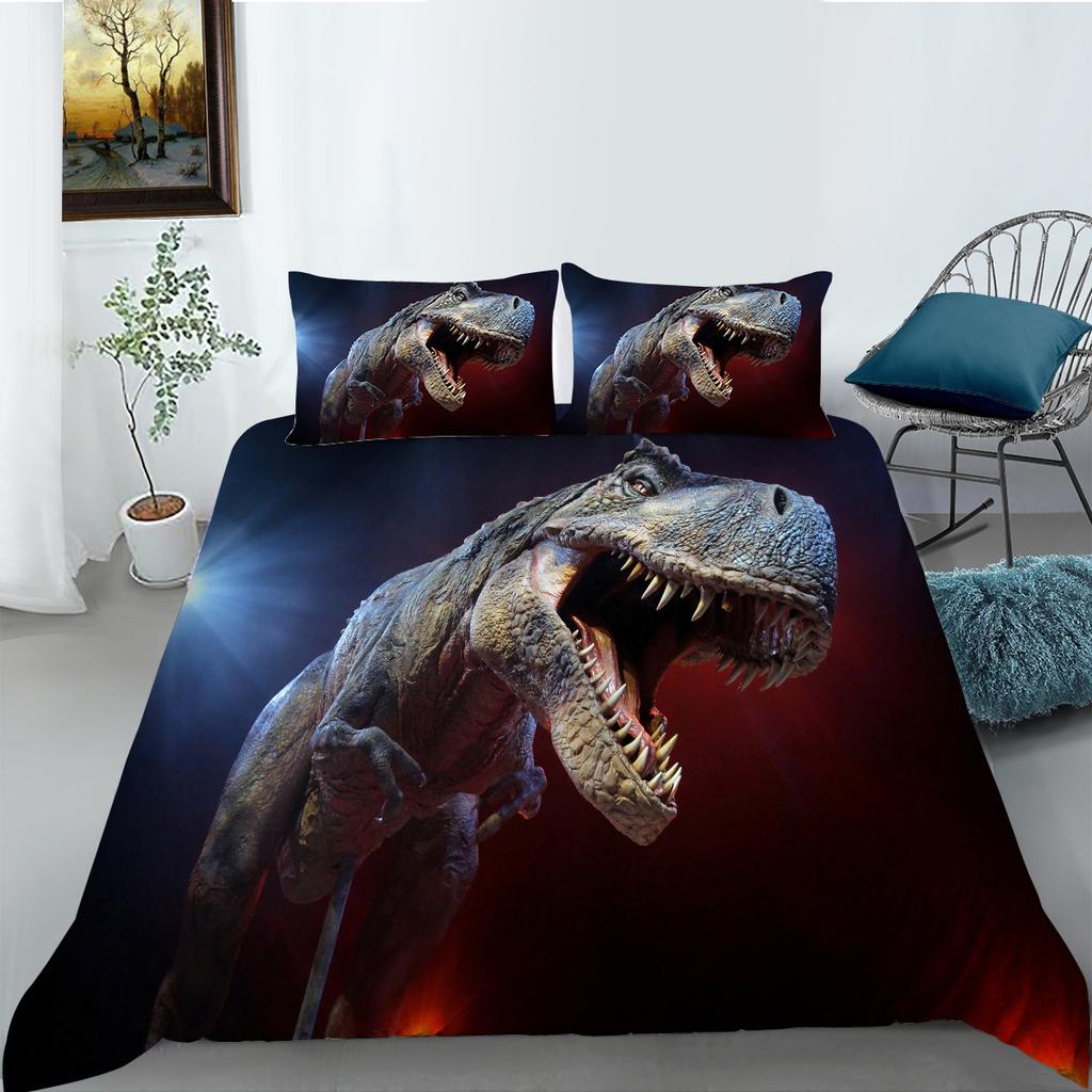Dinosaur Duvet Cover Set King Size Jurassic Age T-Rex Raptor Comforter Cover With Pillowcase Kid Bedroom Polyester Bedding Set