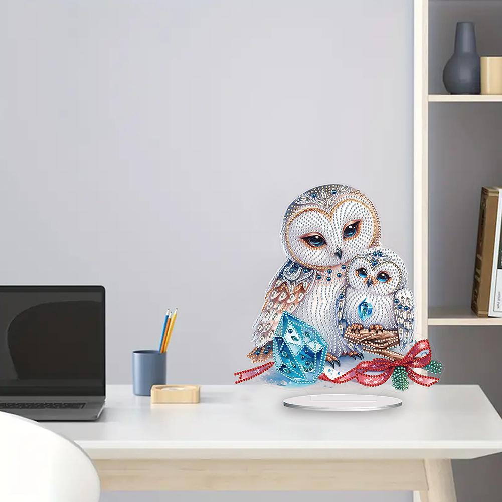 DIY Diamond Painting Ornament Round+Special Shape Acrylic Table Top Winter Owl Ornaments Kit For Room Office Desktop Decor